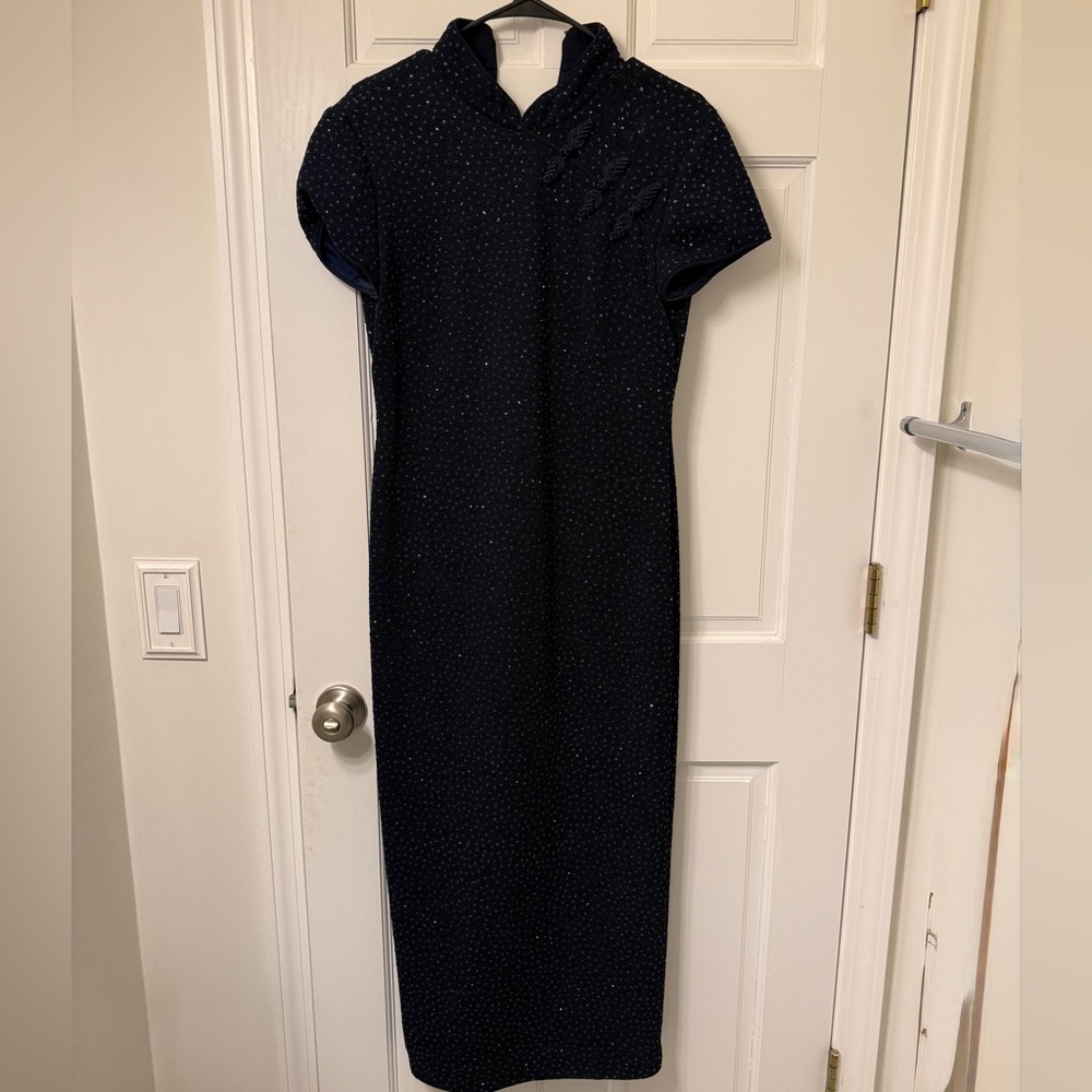 David Warren vintage blue sparkly beaded dress